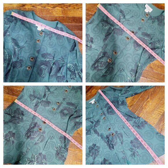 Vintage 90s Dark Green Moody Bohemian Cottagecore Button Down Blouse - Picture 6 of 14